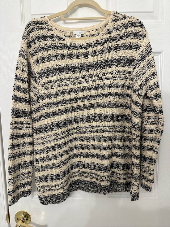 J. Jill Sweaters - J. Jill Cream and Black Textured Striped Crewneck Sweater